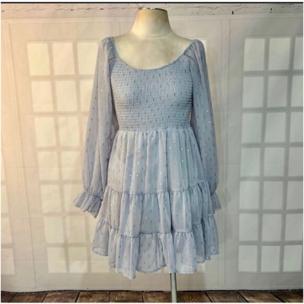 Altar’d State smocked light blue mini dress with metallic details size M NWT - Picture 1 of 10